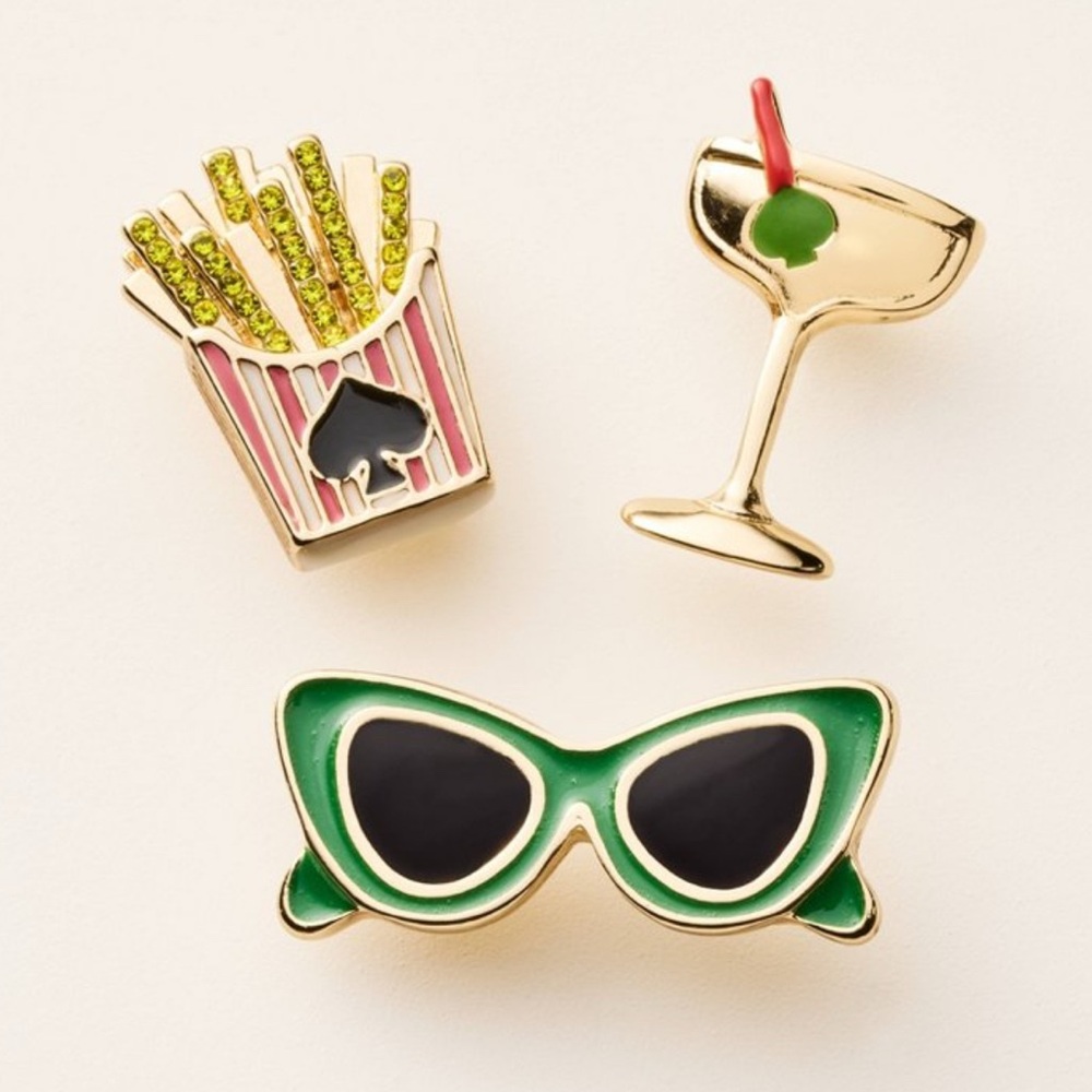 kate spade Green, Black & Pink Novelty Enamel Pin Set